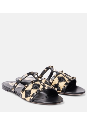 Valentino Garavani Rockstud raffia-trimmed leather sandals