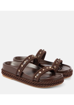 Valentino Garavani Rockstud Torchon leather-trimmed sandals