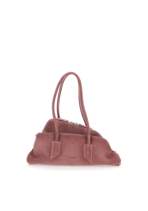 The Attico La Passeggiata Small Pink Shoulder Bag With Two Top Handles In Suede Woman