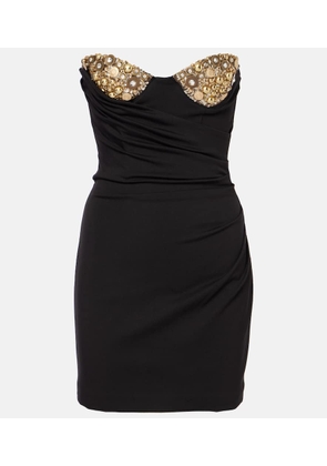 Area Embellished draped jersey bustier dress