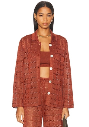 Calle Del Mar Long Sleeve Patchwork Shirt in Clay - Brick. Size L (also in M).