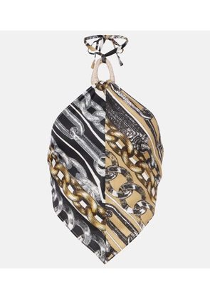 Area Printed embellished halter-neck crop top