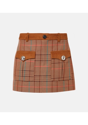Area Checked wool-blend miniskirt