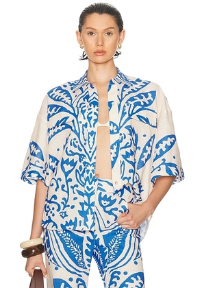 Alexis Farad Top in Sapphire Palm - Blue. Size L (also in S).