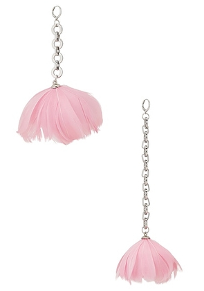David Koma Feather Flower Asymmetric Earrings in Pink & Silver - Metallic Silver. Size all.