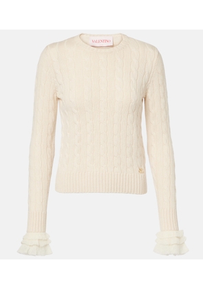 Valentino Cable-knit ruffled cashmere sweater
