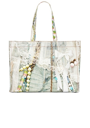 Acne Studios Tote Bag in White & Green - Blue. Size all.