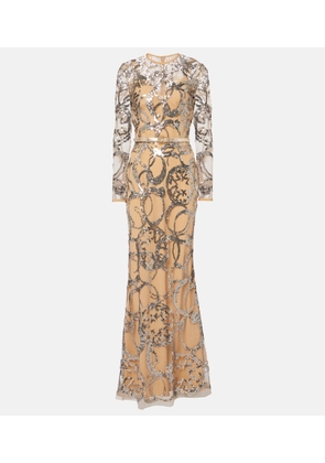Elie Saab Sequined sheer tulle gown