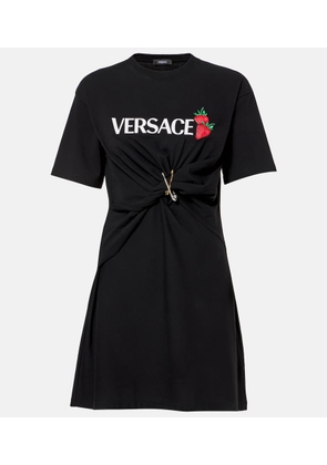 Versace Logo gathered cotton minidress