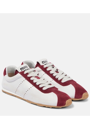 Miu Miu Plume suede-trimmed leather sneakers