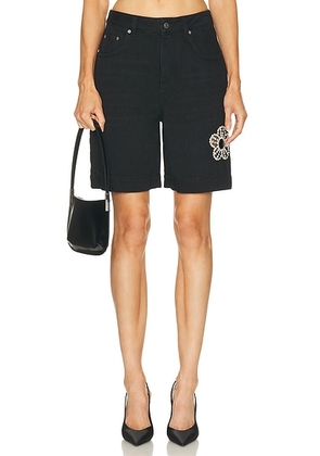 AREA Crystal Flower Bermuda Jean Short in Black - Black. Size 24 (also in 25, 26, 27, 28, 29).