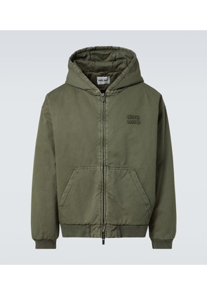 Miu Miu Logo cotton gabardine zip-up hoodie