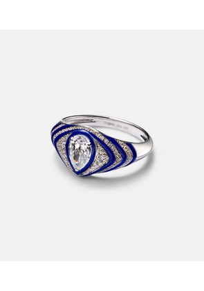 Kamyen Striped Pear 18kt white gold and enamel pinky ring with diamonds