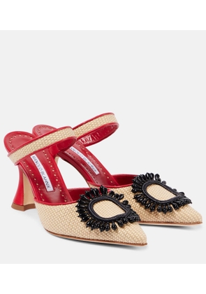 Manolo Blahnik Atika 90 embellished raffia mules