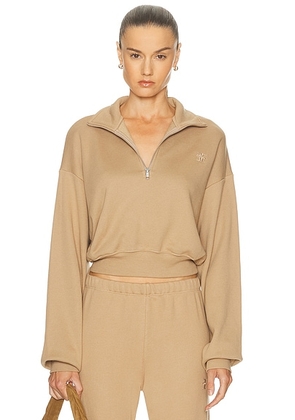 Eterne Cropped Half Zip Sweatshirt in Taupe - Taupe. Size L (also in M, XL, XS).