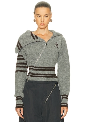 THE ATTICO Geometric Cardigan in Melange Grey - Grey. Size 38 (also in 40).