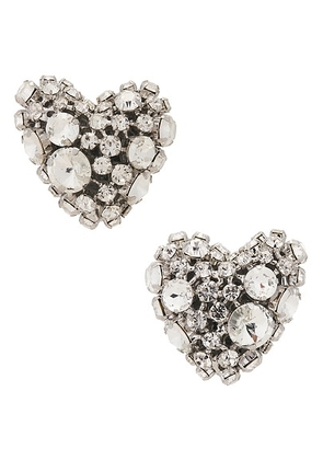 AREA Crystal Cluster Heart Earrings in Clear Crystal & Silver - Metallic Silver. Size all.
