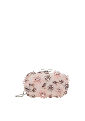 Self-Portrait Pink Clutch Bag With Floral Embellishment And Bow Detail In Tech Fabric And Metal Woman