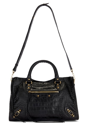 Balenciaga Le City Medium Croc Embossed Bag in Black - Black. Size all.