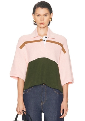 Bottega Veneta Polo Shirt in Camelia  Camo  & Jute - Rose,Green. Size L (also in S, M).