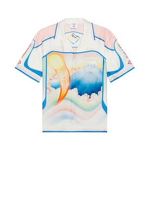 Casablanca Cuban Collar Short Sleeve Shirt in Fuji Dream - White,Blue. Size L (also in ).