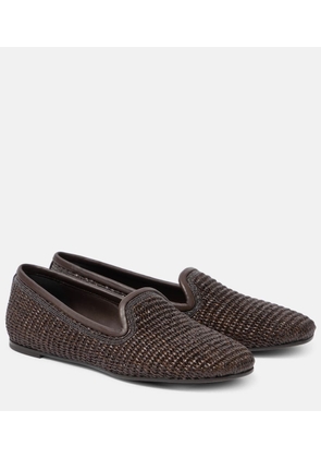Brunello Cucinelli Leather-trimmed raffia slippers