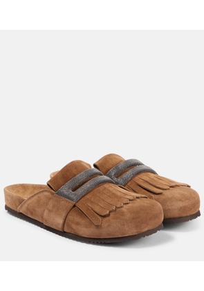Brunello Cucinelli Fringed suede slippers