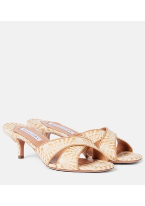Aquazzura Divine 50 leather-trimmed raffia mules