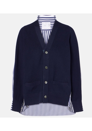 Sacai Striped poplin-trimmed cotton cardigan