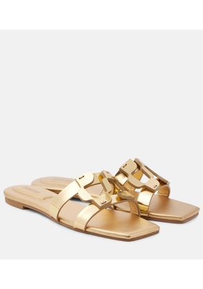 Simkhai Logo metallic leather slides