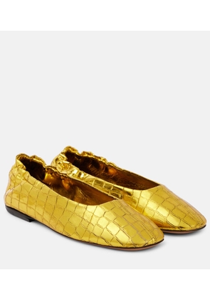 Dries Van Noten Croc-effect metallic leather ballet flats