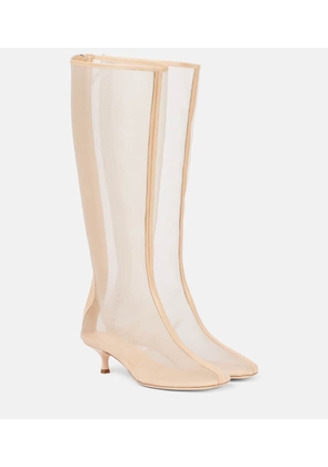 Christopher Esber Leather-trimmed mesh knee-high boots