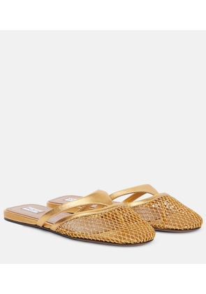 Alaia Infradito leather and fishnet mules