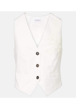 Brunello Cucinelli Monili applique cotton-blend poplin vest