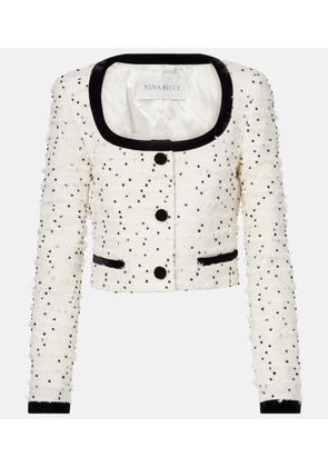 Nina Ricci Polka-dot fringed wool-blend tweed jacket