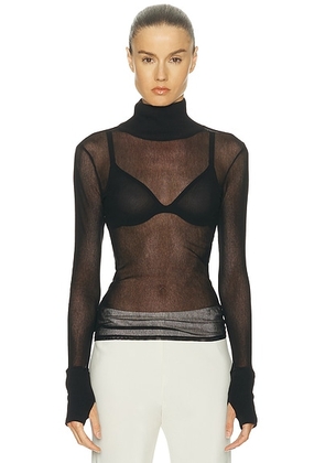 Enza Costa Cotton Mesh Cuffed Long Sleeve Turtleneck Sweater in Black - Black. Size XS (also in ).