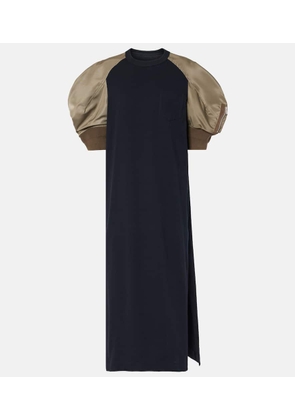 Sacai Puff-sleeve cotton jersey midi dress