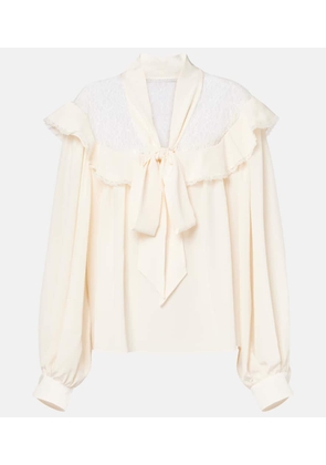 Stella McCartney Bow-detail lace-trimmed silk blouse