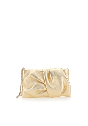 Jimmy Choo Bonny Gold Tone Clutch With Shoulder Strap In Laminated Leather Woman