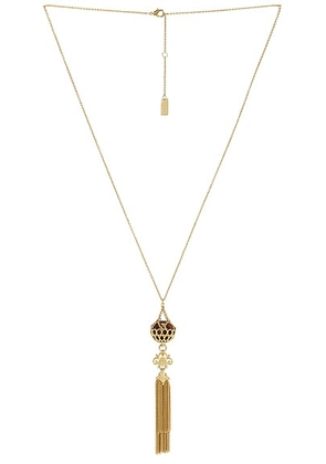 Chloe Long Tassel Necklace in Gold & Brown - Metallic Gold. Size all.
