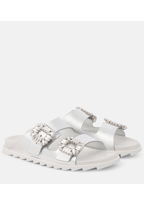 Roger Vivier Crystal-embellished metallic leather slides