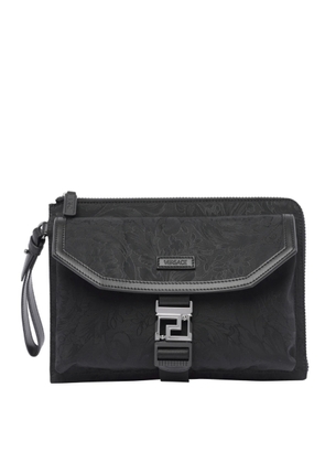 Versace Jacquard Pattern Logo-Patch Clutch Bag