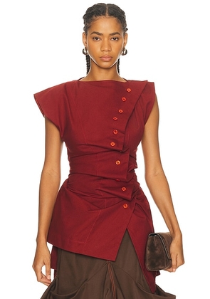 Christopher John Rogers Pleated Button Top in Sarsaparilla - Brick. Size 4 (also in ).