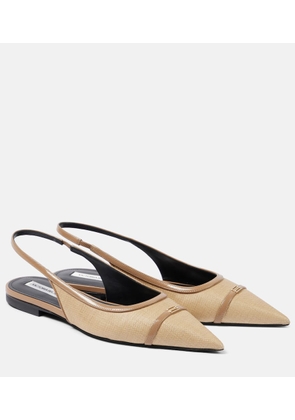 Victoria Beckham Leather-trimmed raffia slingback flats