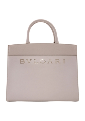 Bvlgari Leather Logo Embossed Tote Bag