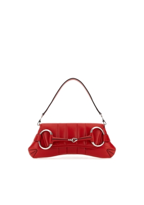 Red Leather Medium Gucci Horsebit Chain Clutch