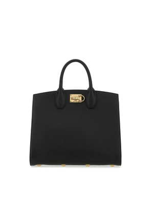 Ferragamo Black Leather The Studio Handbag