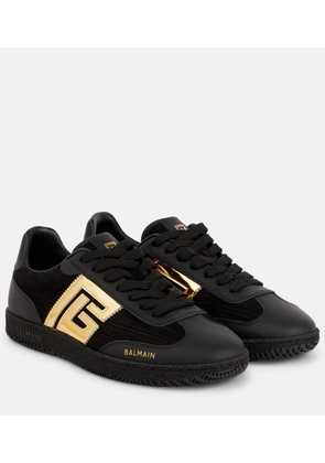 Balmain PB suede and mirrored faux leather sneakers