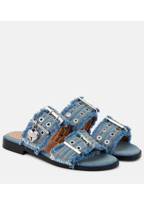 Ganni Fringed denim sandals