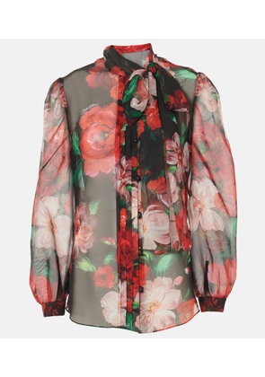 Dolce&Gabbana Floral tie-neck silk organza blouse